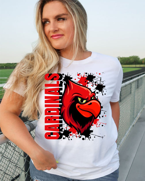 Cardinals Split Splatter Mascot Dtf Transfer Rustic Grace Heat