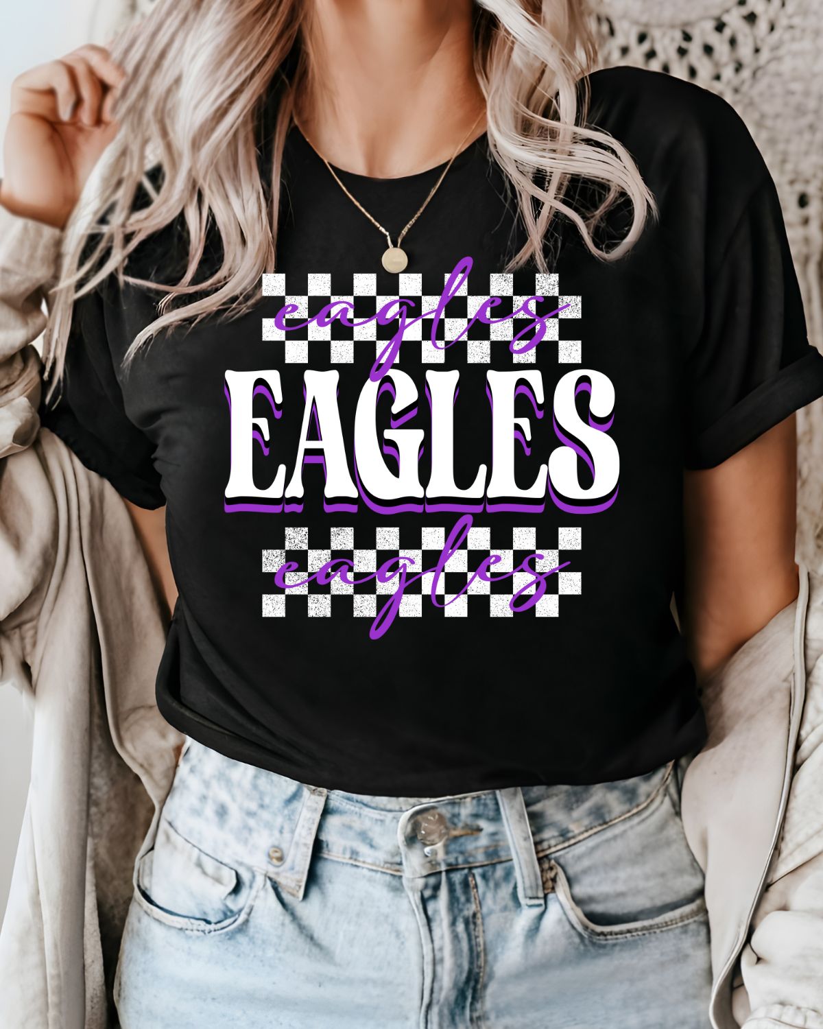 Eagles Checkered DTF Transfer,  rusticgracecompany.com