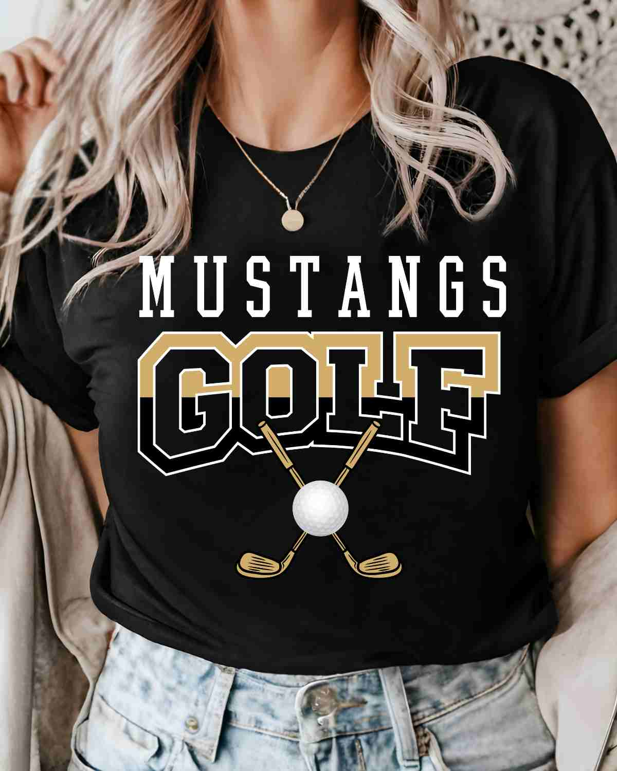 Mustangs Golf Crossed Clubs DTF Transfer