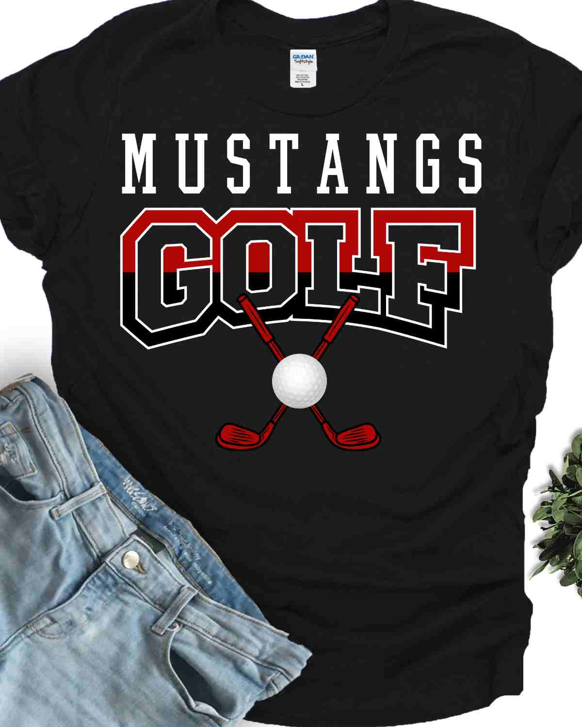 Mustangs Golf Crossed Clubs DTF Transfer