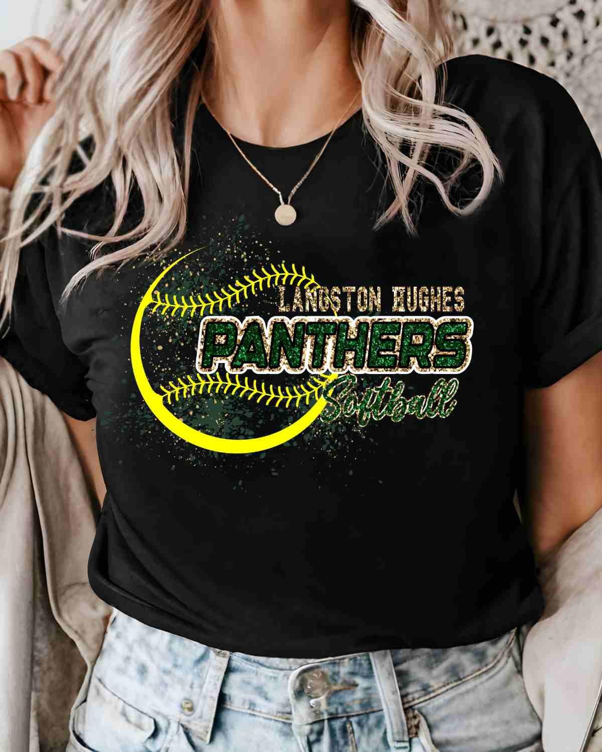 Langston Hughes Panthers Softball Splatter DTF Transfer