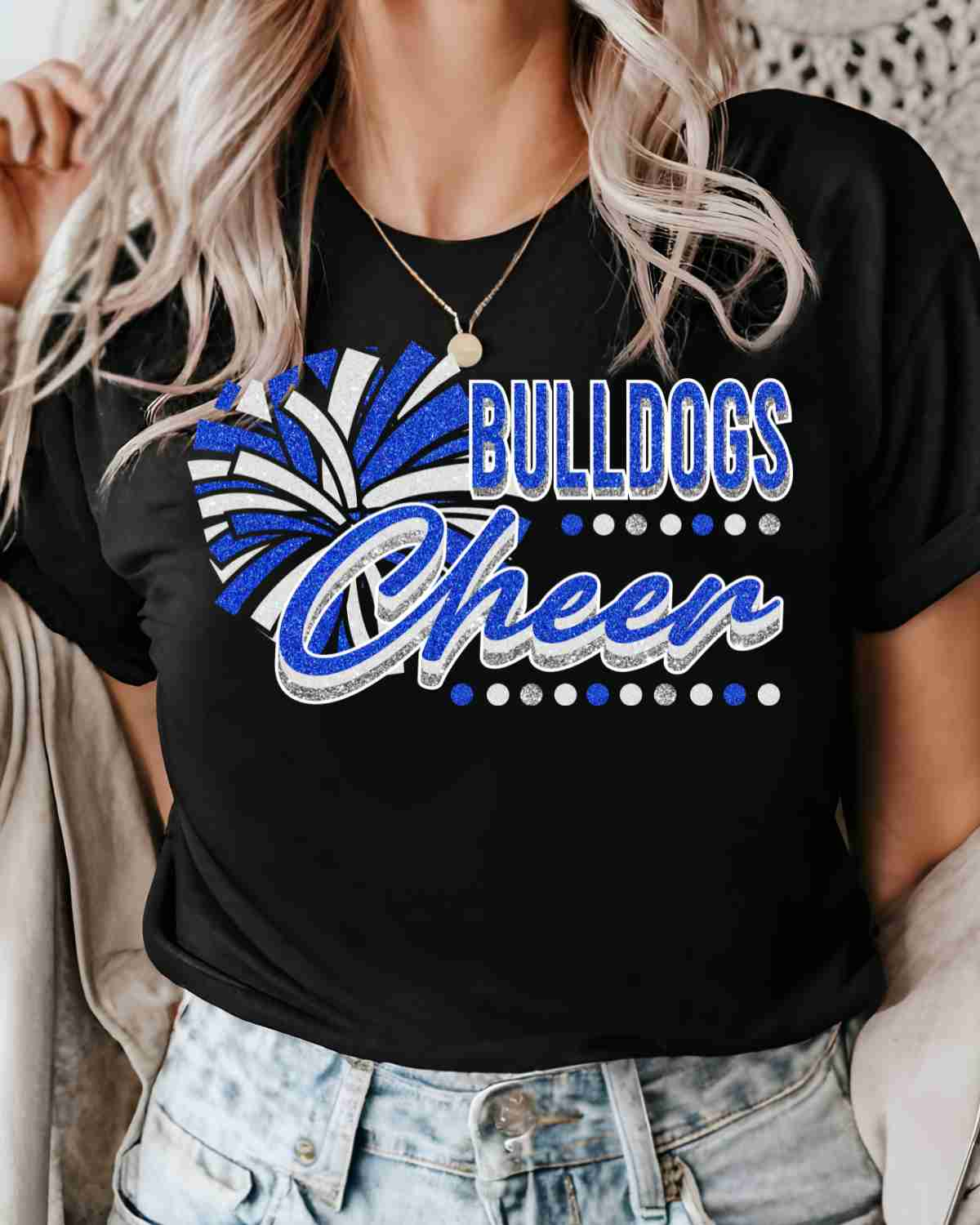 Bulldogs Cheer Pom with Dots DTF Transfer