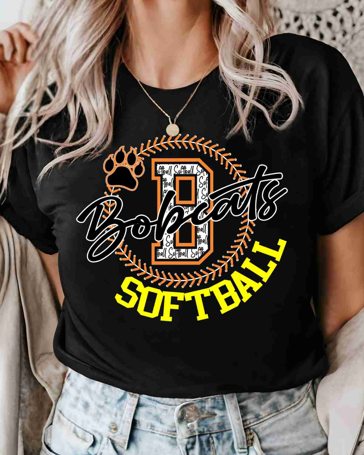 Bobcats Softball Lace Circle DTF Transfer