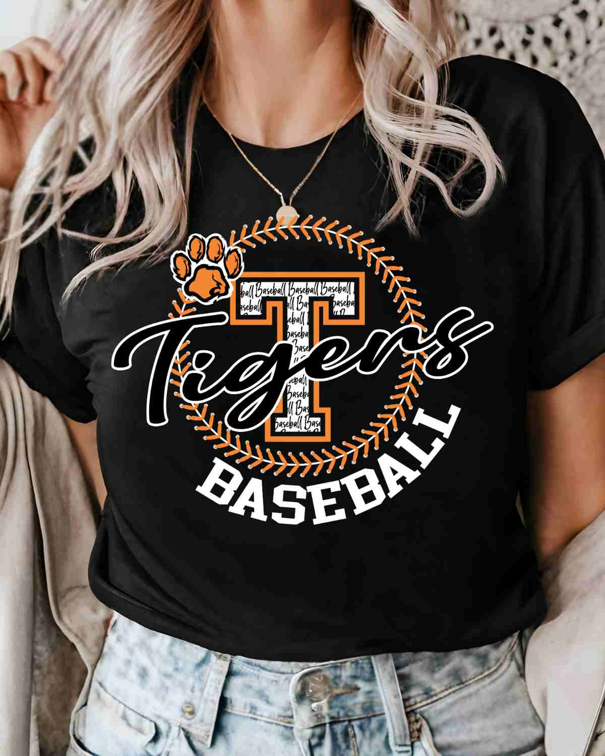 Tigers Baseball Lace Circle DTF Transfer