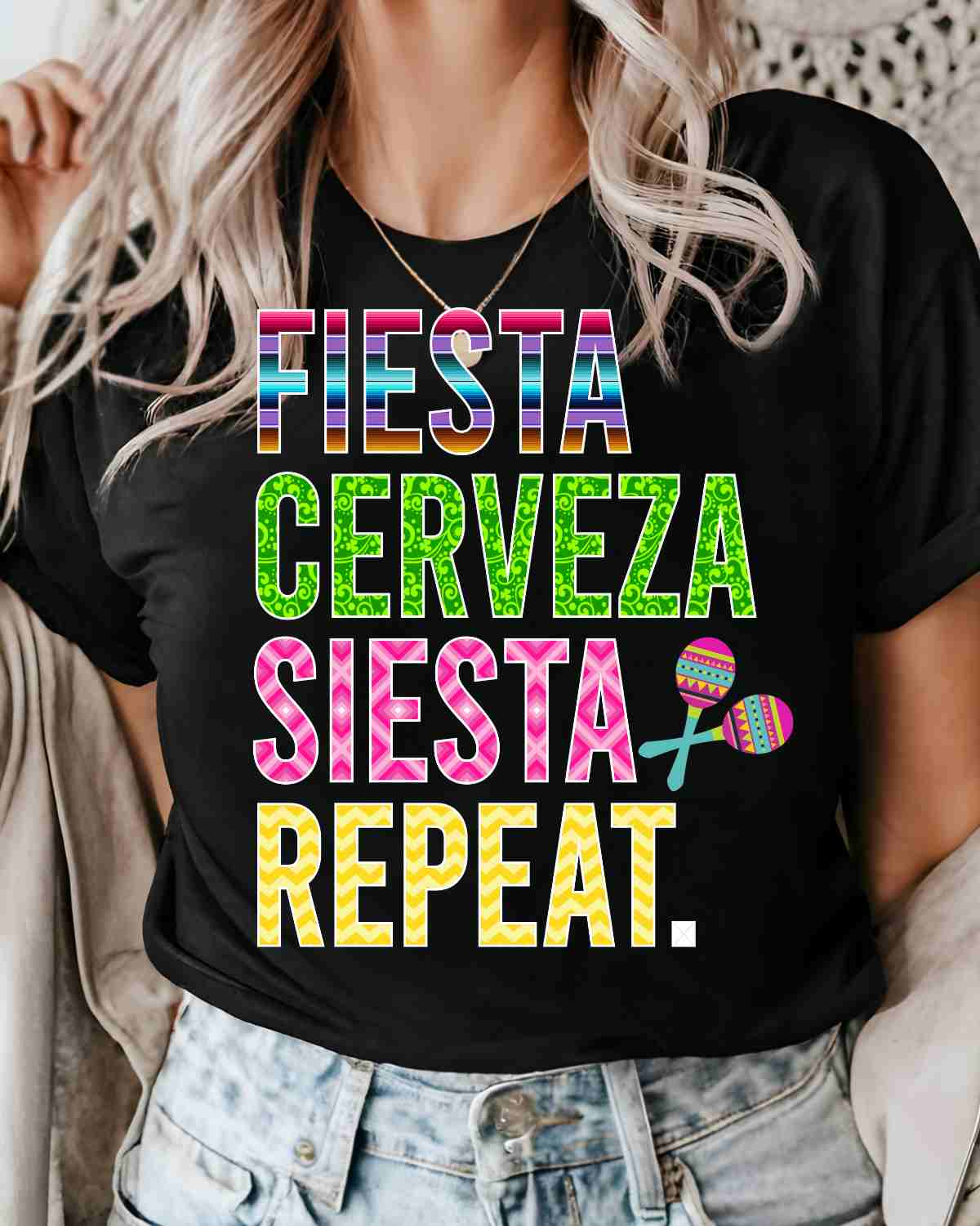 Fiesta Cerveza Siesta Repeat DTF Transfer