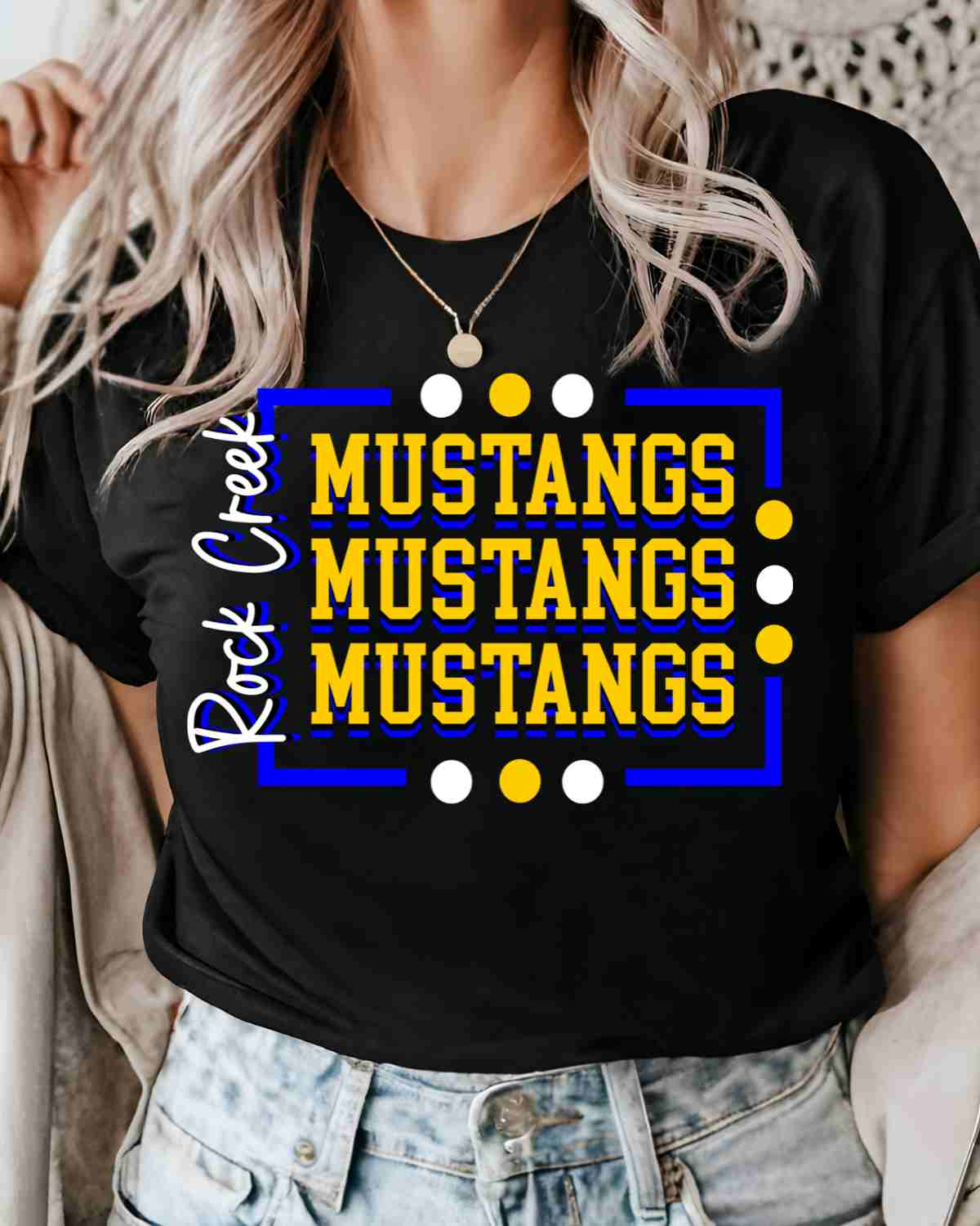 Rock Creek Mustangs Rectangle with Dots DTF Transfer