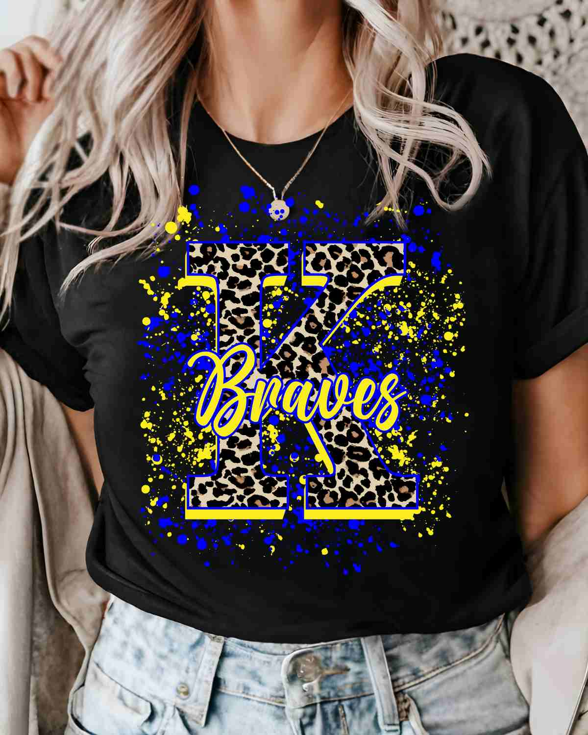 K Braves Letter Splatter DTF Transfer