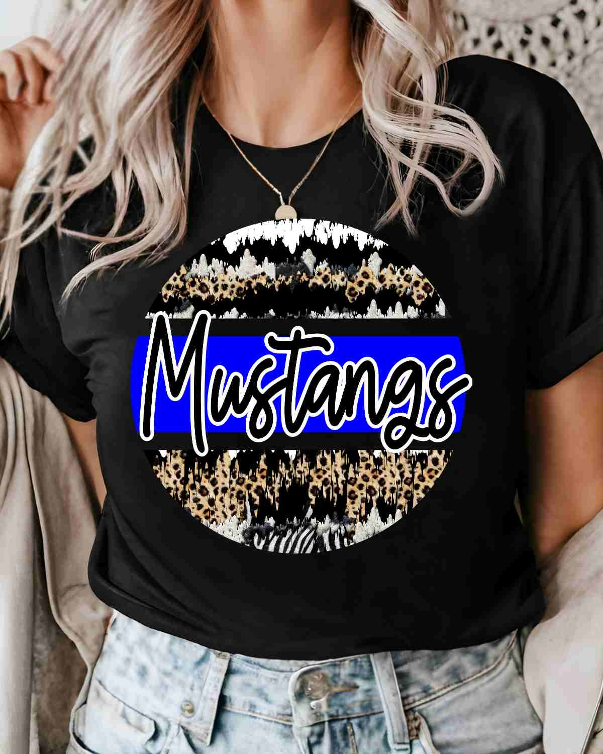 Mustangs Leopard Grunge Circle DTF Transfer