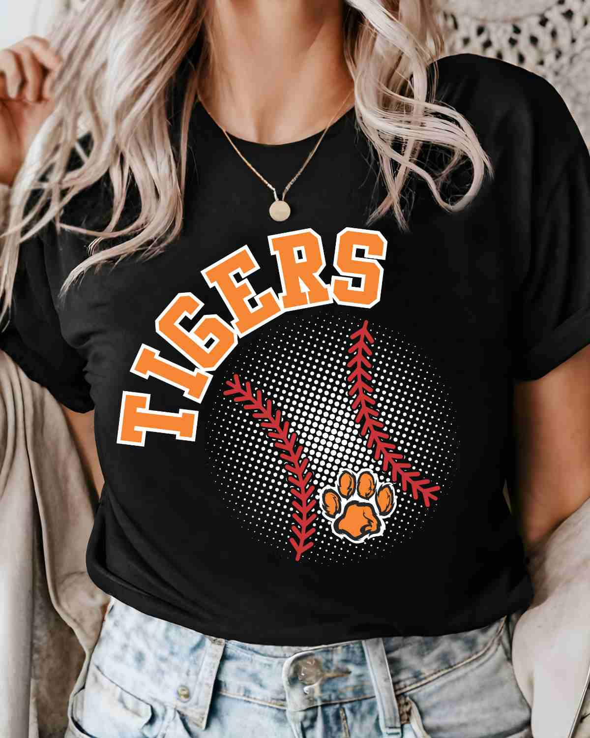 Tiger Baseball Halftone DTF Transfer