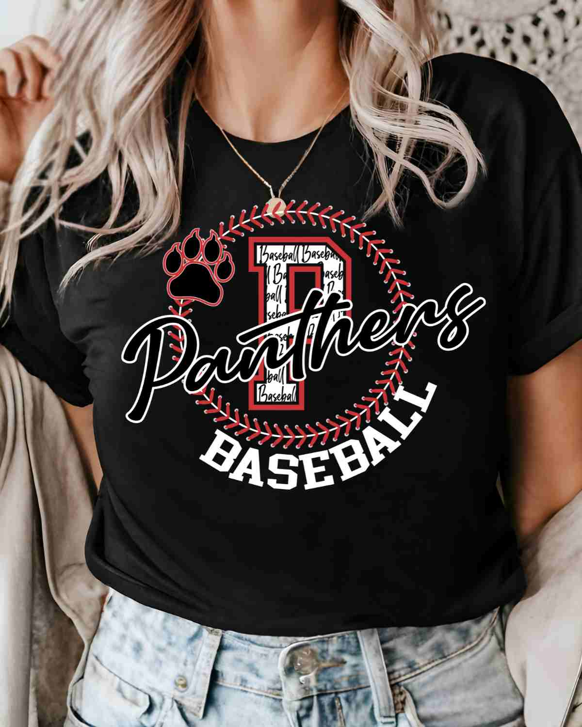 Panthers Baseball Lace Circle DTF Transfer