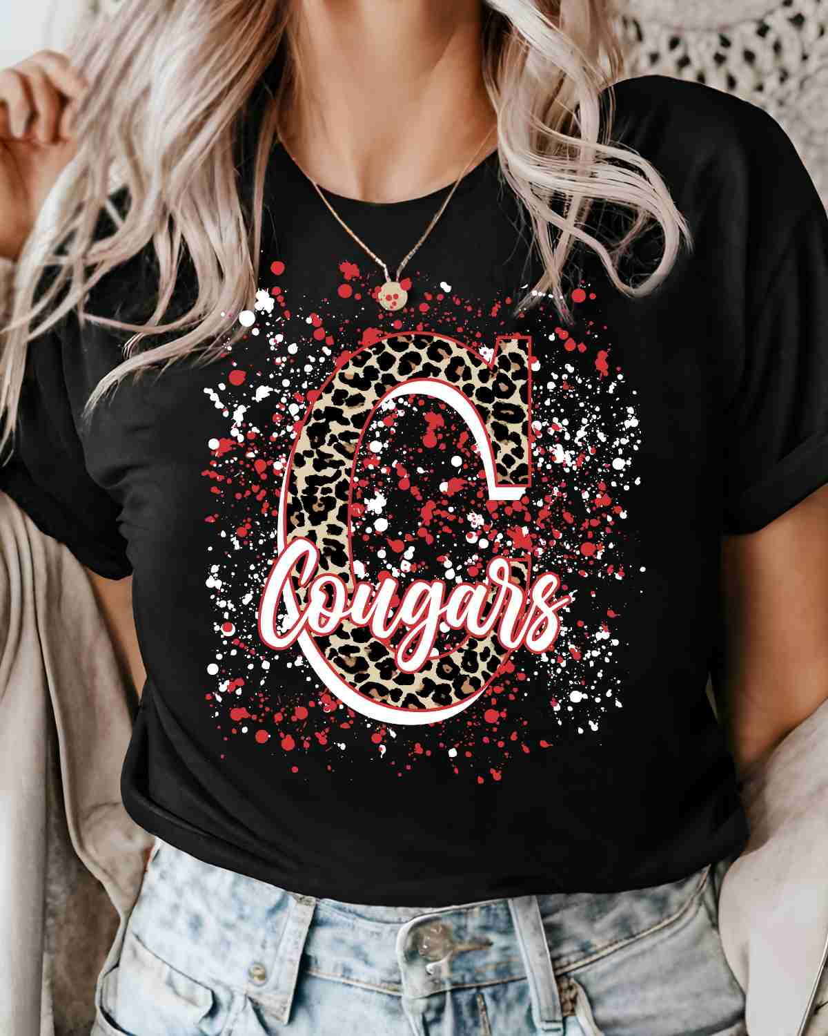 Cougars Letter Splatter DTF Transfer