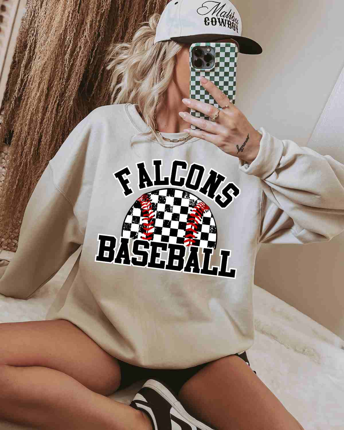 Falcons Baseball Checkered Ball DTF Transfer