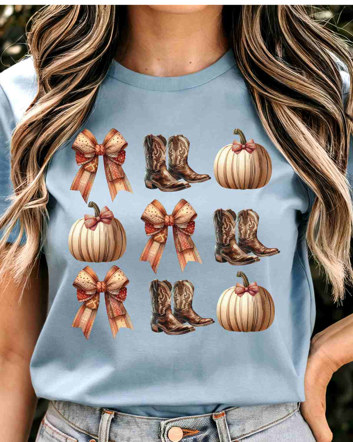 Western Fall Pumpkin Boots & Bows DTF Transfer