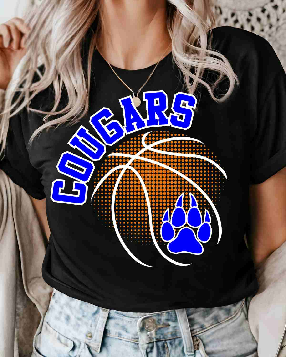 Cougars Basketball Halftone Ball DTF Transfer