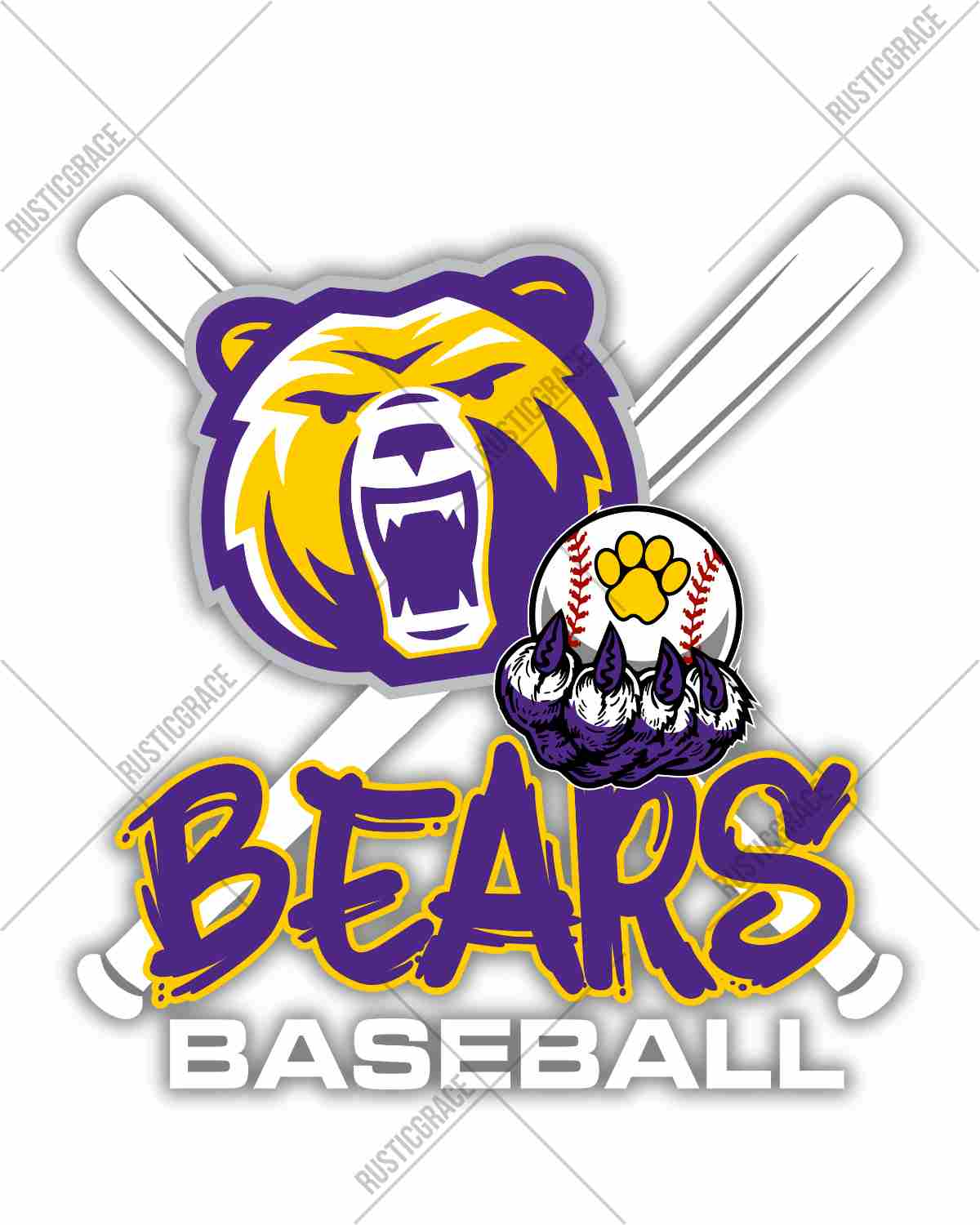 Bears Baseball Crossed Bats DTF Transfer