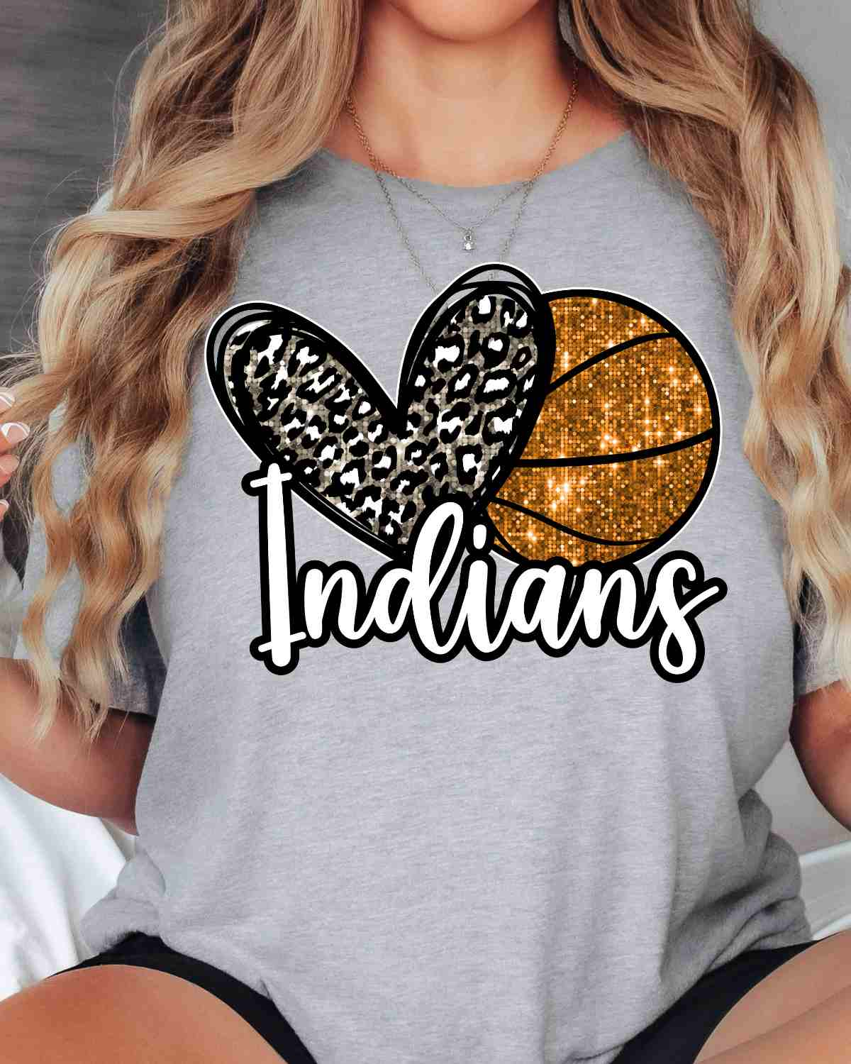 Heart Basketball Indians Sequin DTF Transfer