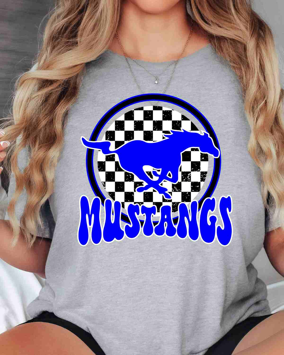 Mustangs Checkered Circle Mascot DTF Transfer