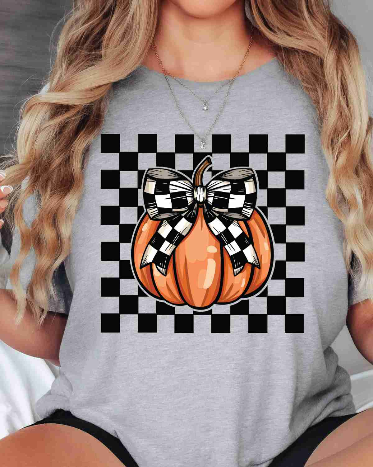 Checkered Pumpkin DTF Transfer