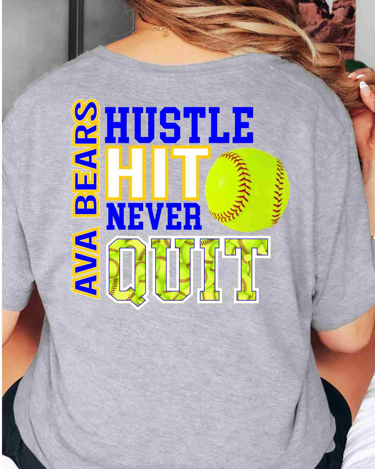 Ava Bears Hustle Hit Softball DTF Transfer