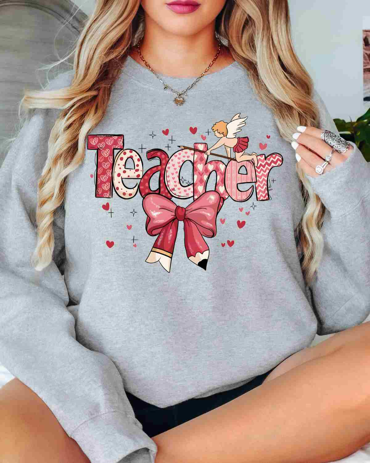 Valentine Teacher Word Bow DTF Transfer