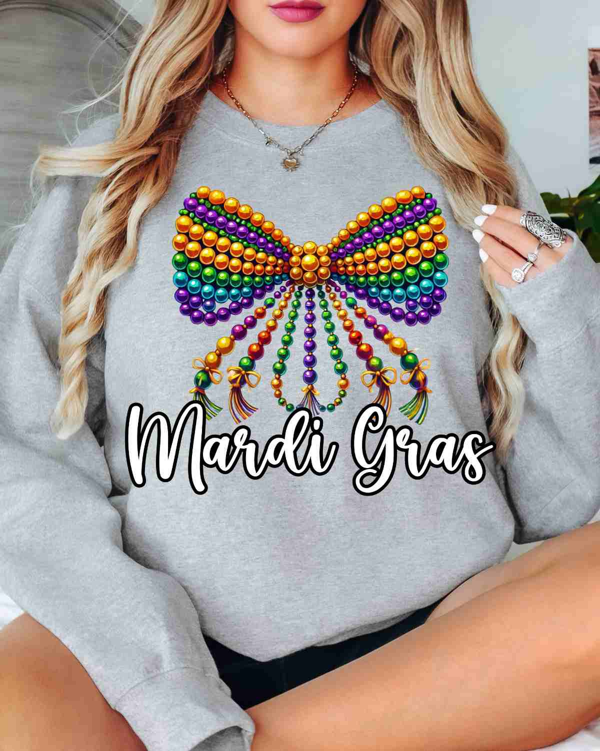 Mardi Gras Bead Bow DTF Transfer