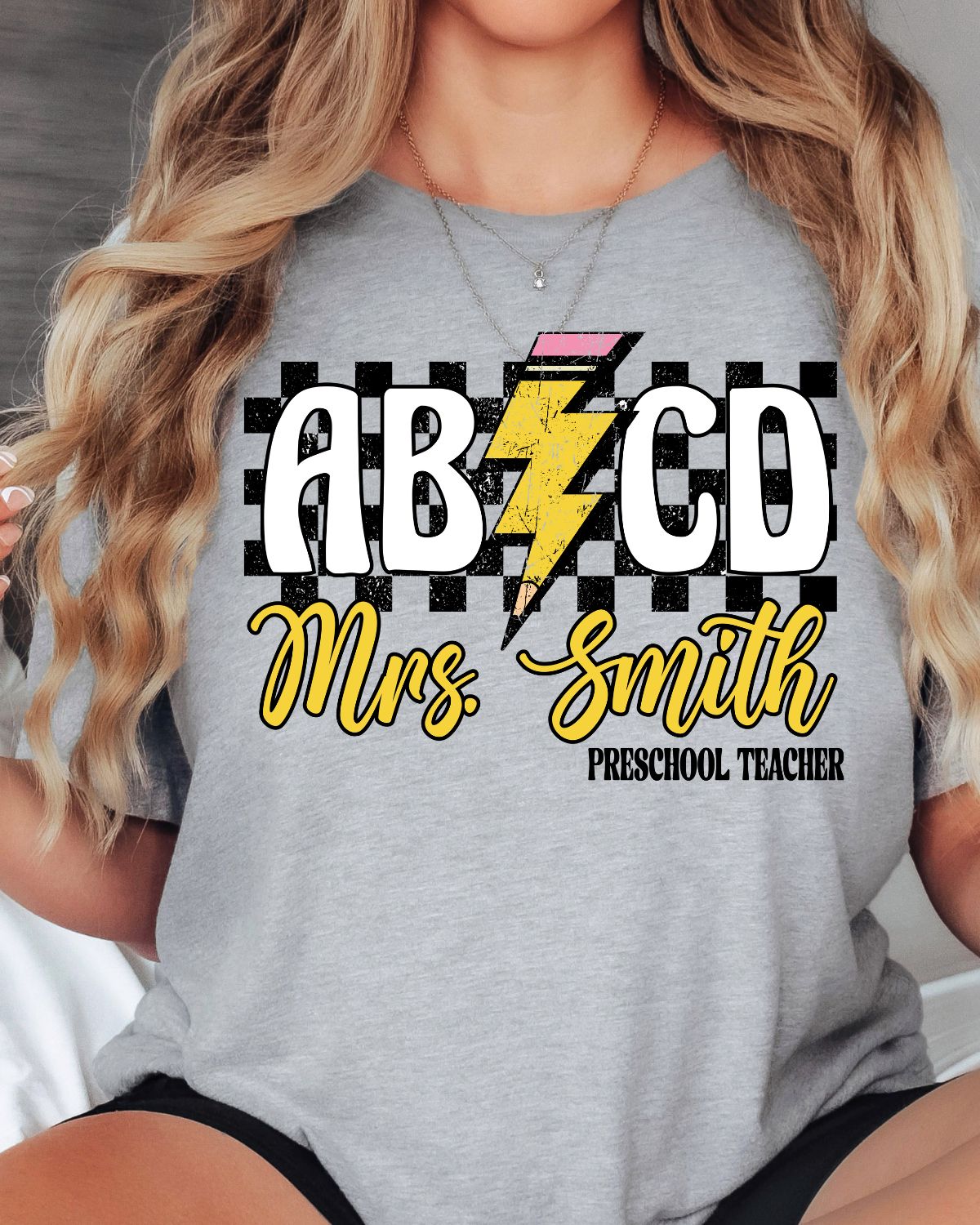 Custom ABCD Teacher Checkered DTF Transfer