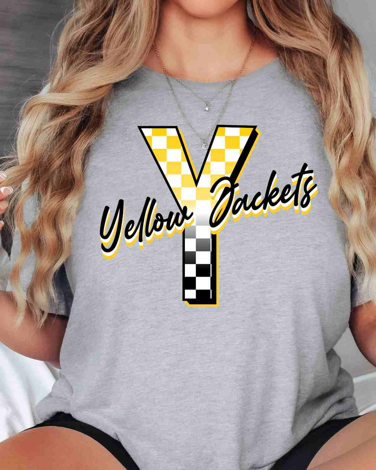 Yellow Jackets Checkered Letter DTF Transfer