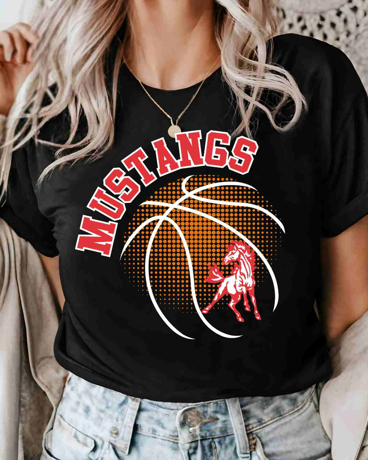 Mustang Basketball Halftone Ball DTF Transfer