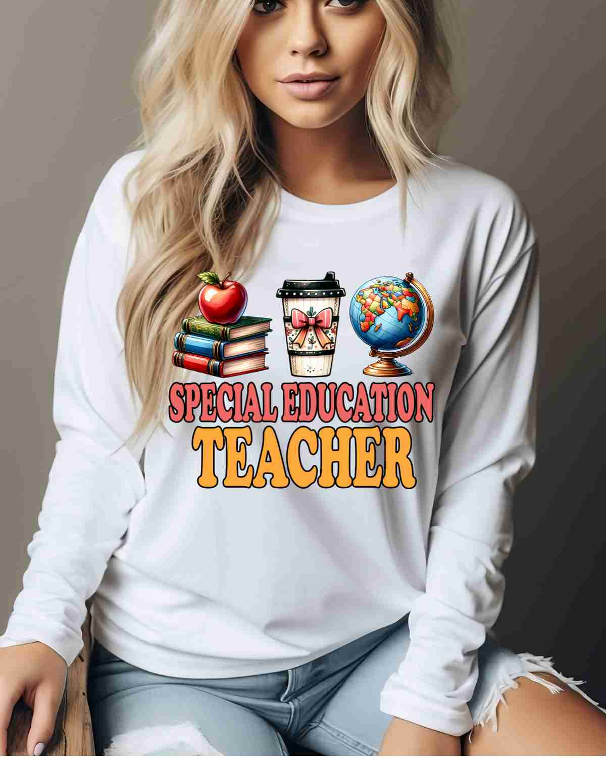 Special Education Teacher Books Coffee Globe DTF Transfer