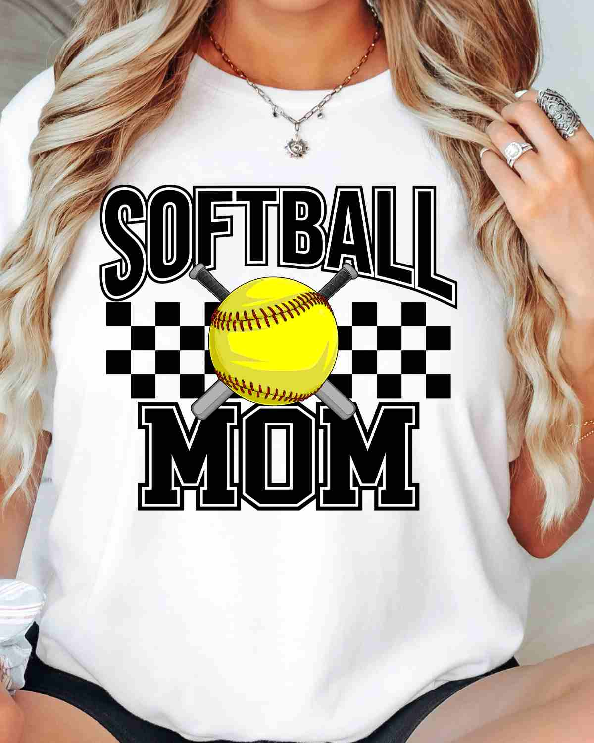 Softball Mom Checkered DTF Transfer