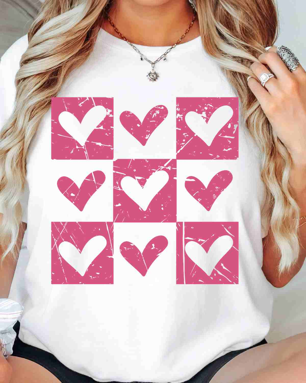 Pink Hearts Checkered DTF Transfer