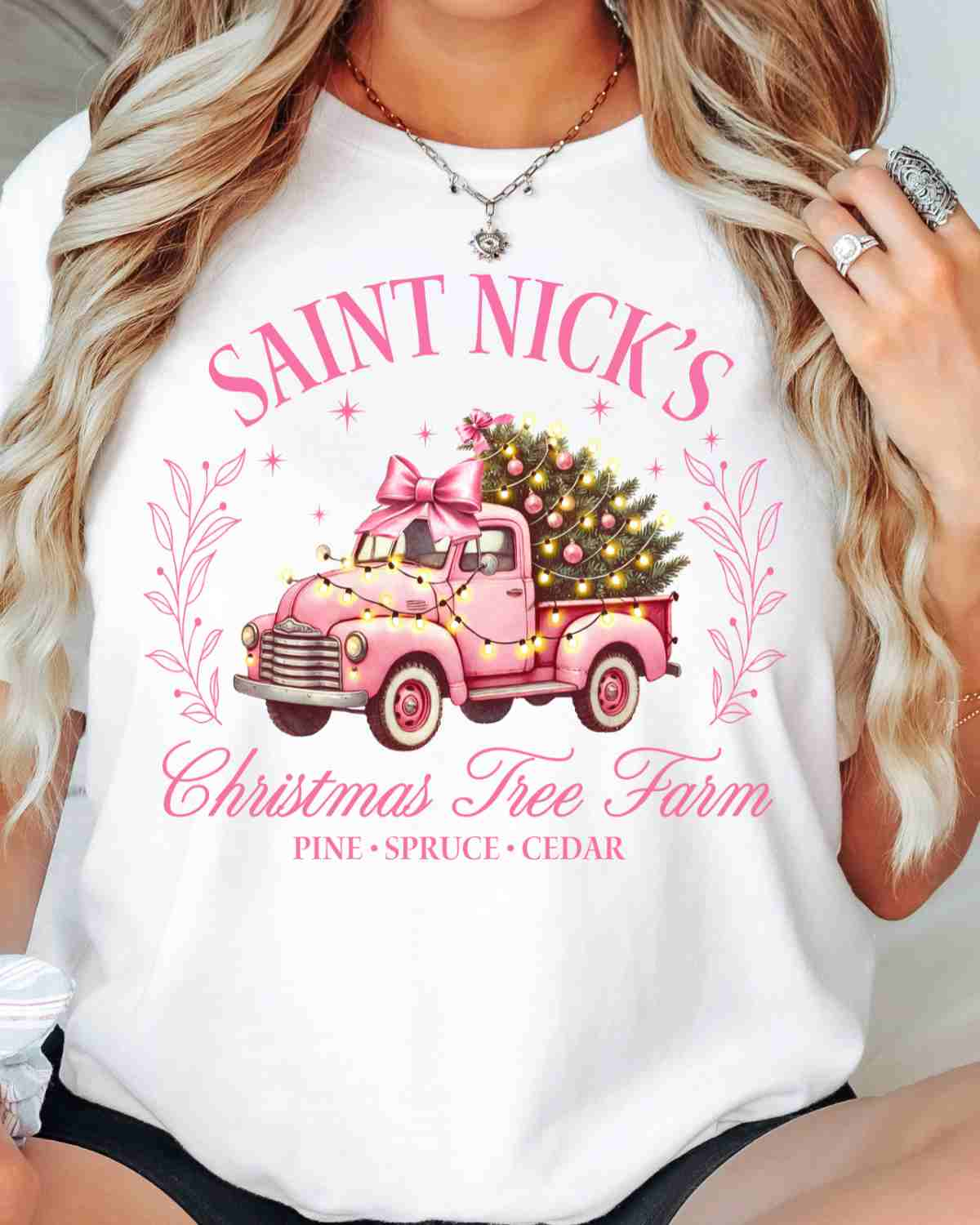 Saint Nick's Pink Christmas Farm DTF Transfer