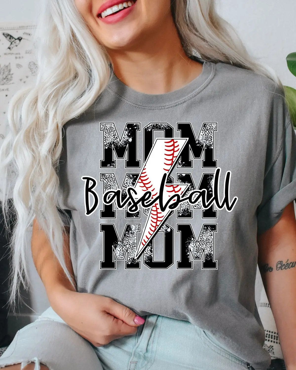 Baseball Mom Lightning Bolt DTF Transfer