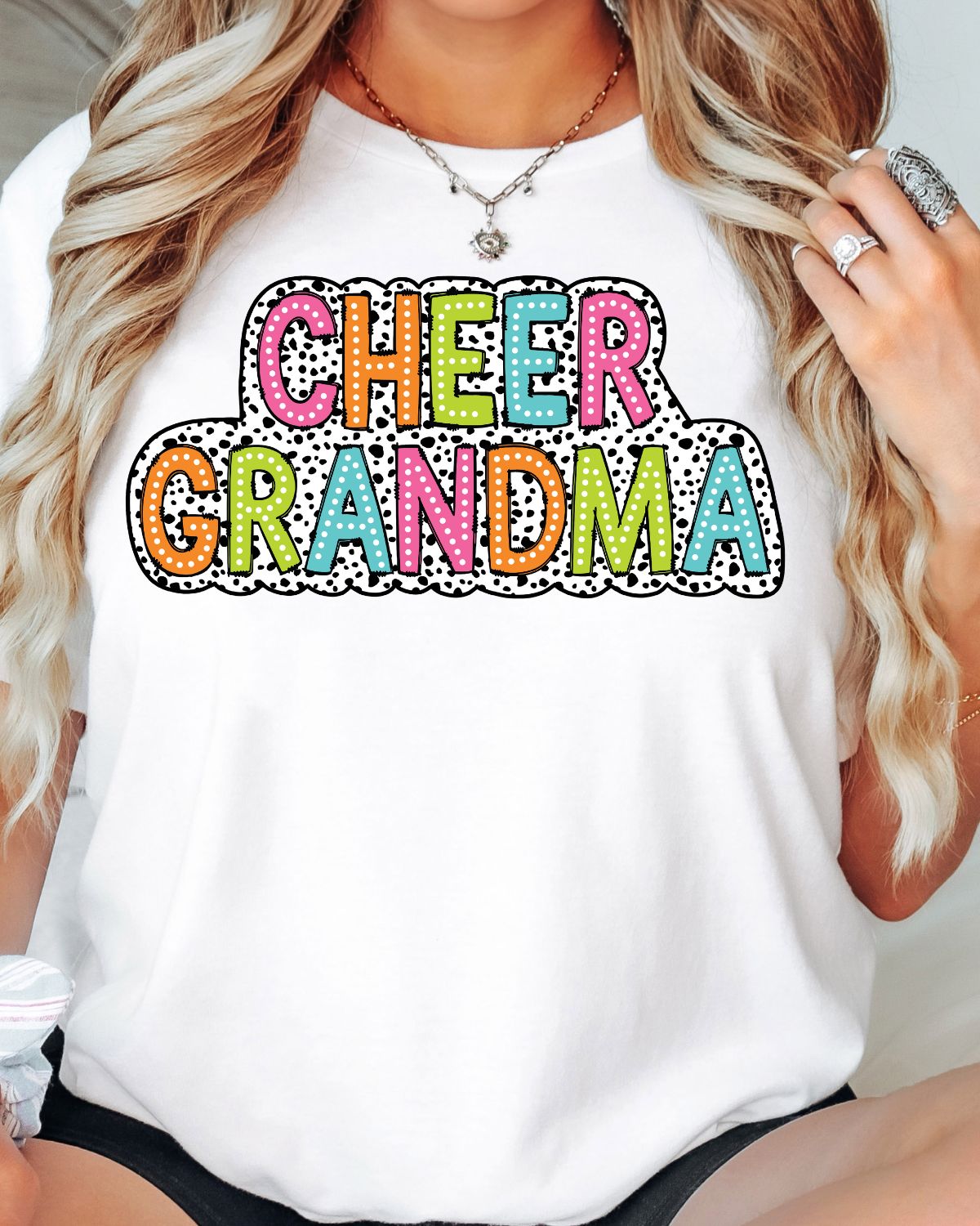 Cheer Words Colorful Dots DTF Transfer