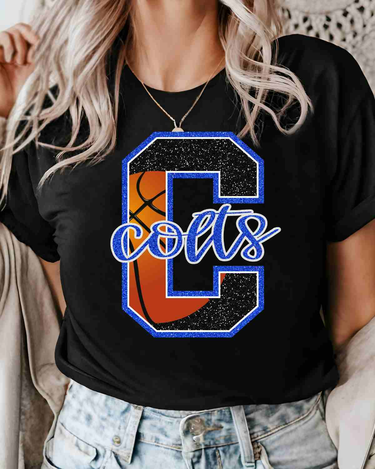 Colts Basketball Glitter Letter DTF Transfer