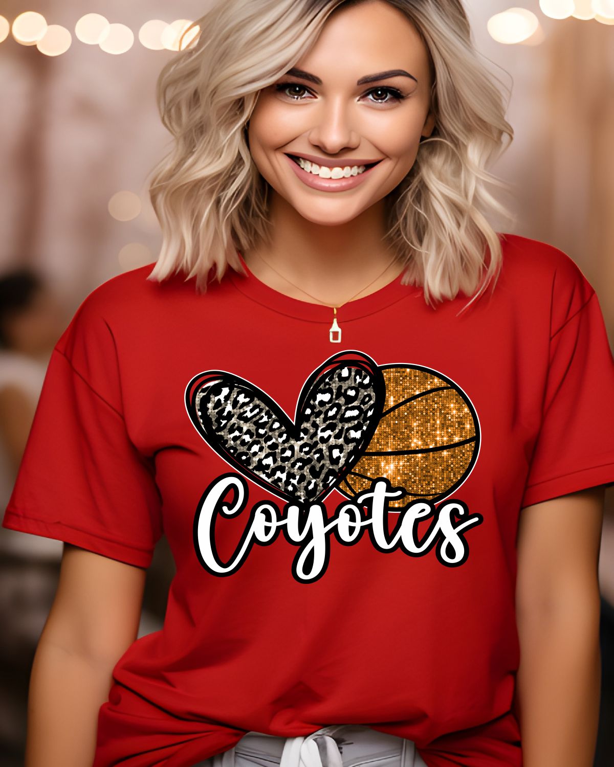 Heart Basketball Coyotes Faux Sequin DTF Transfer