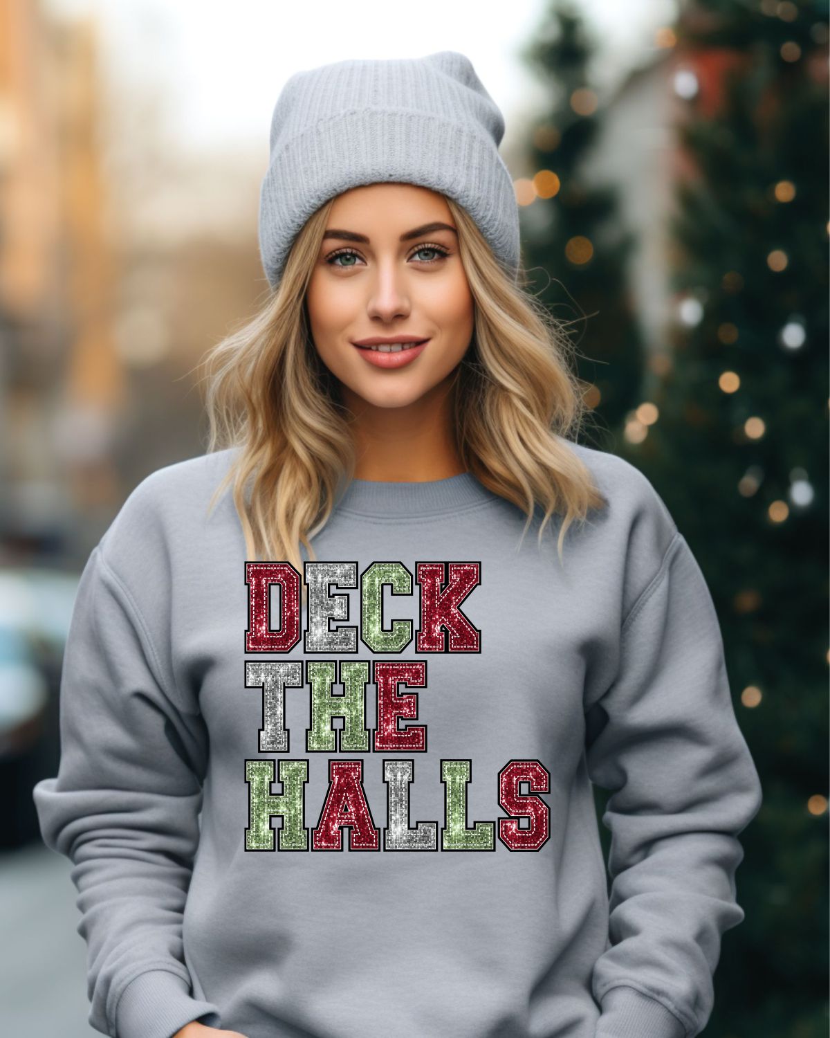 Deck the Halls Sequin Faux Letters DTF Transfer