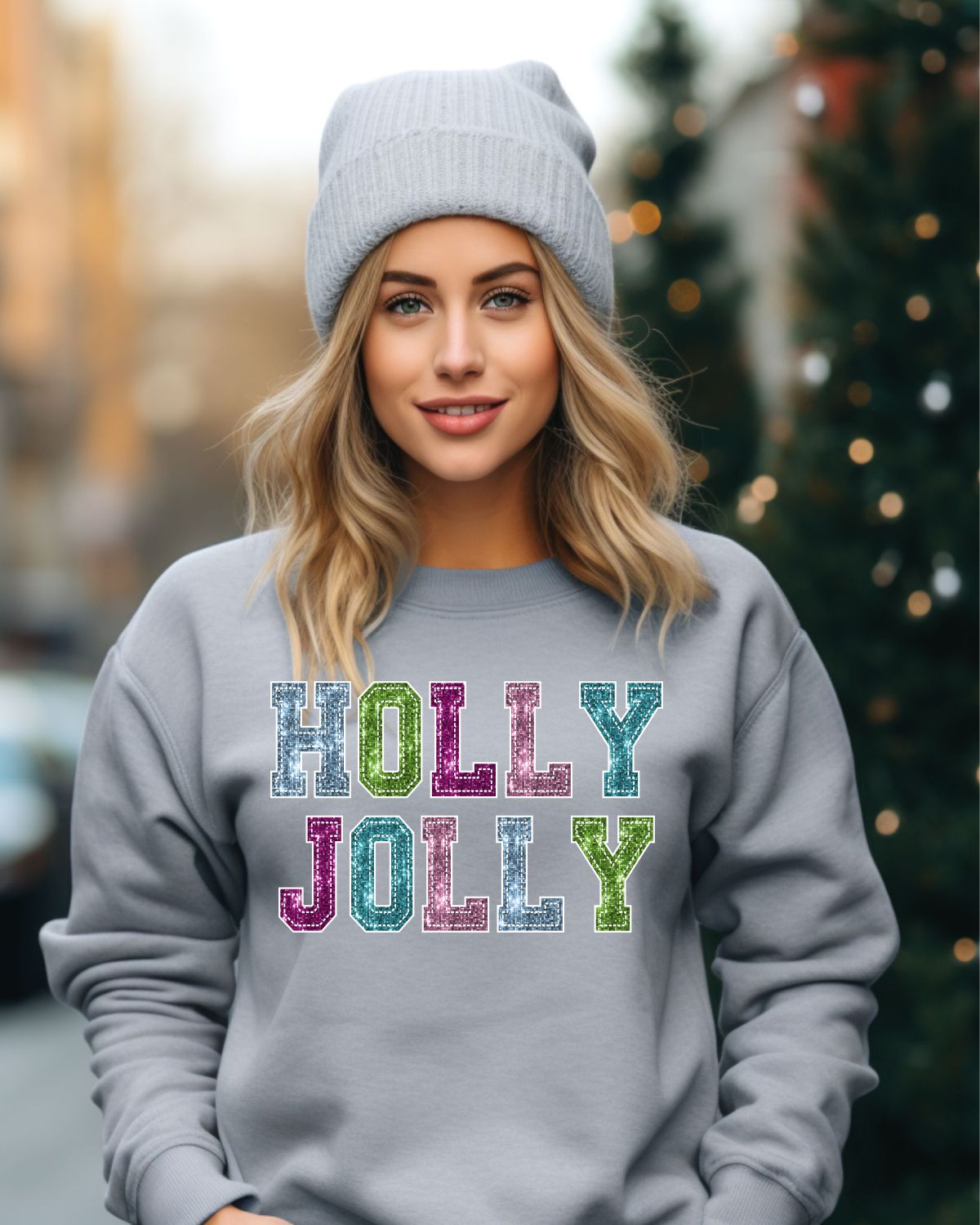 Holly Jolly Sequin Faux Letters DTF Transfer