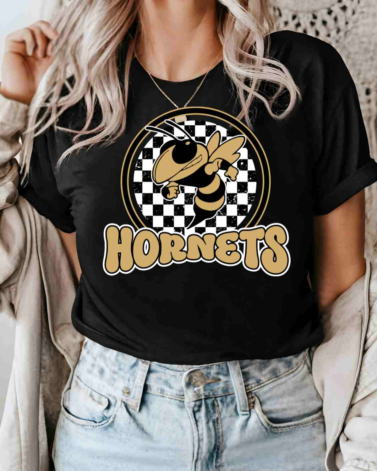 Hornets Checkered Circle Mascot DTF Transfer