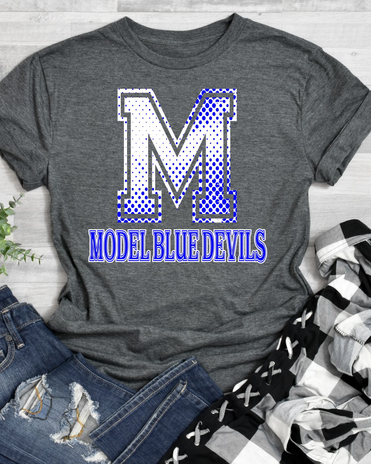 Model Blue Devils Halftone Letter DTF Transfer