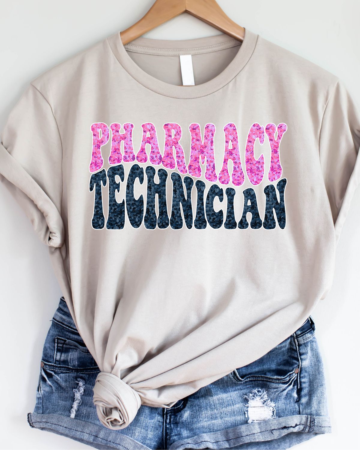 Pharmacy Technician Faux Sequin Swerve DTF Transfer