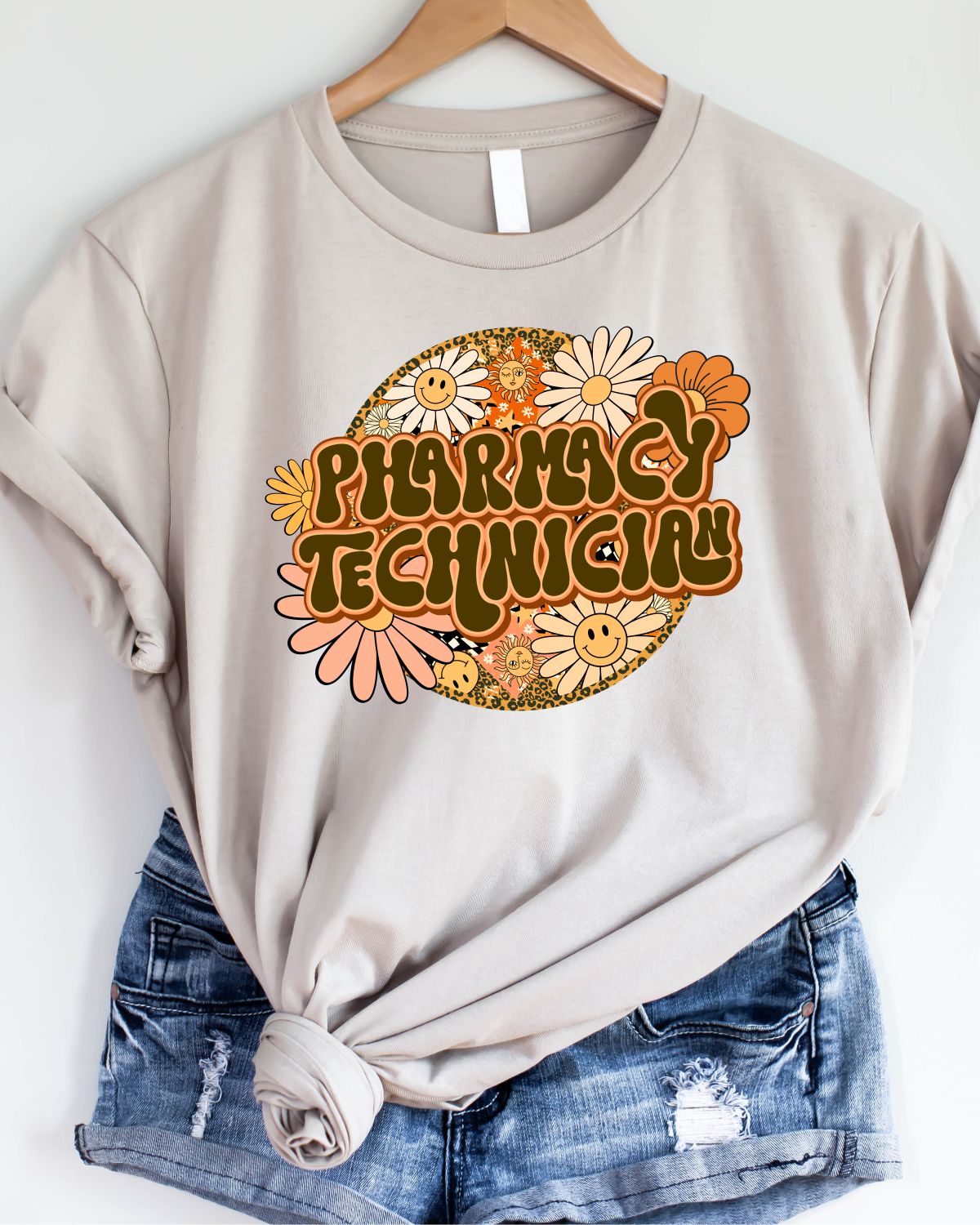 Pharmacy Technician Retro Flowers DTF Transfer