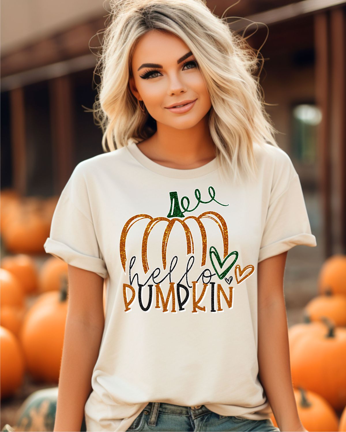 Hello Pumpkin with a glitter effect DTF Transfer