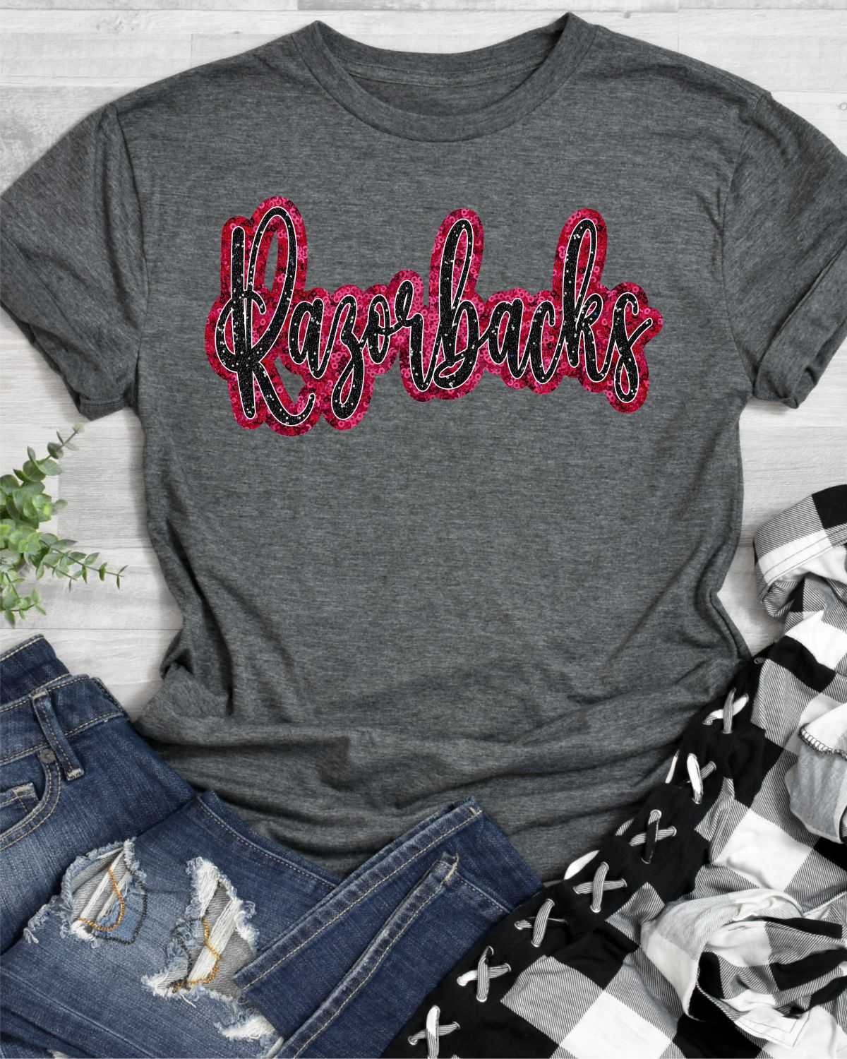 Razorbacks Sequin Script Word DTF Transfer