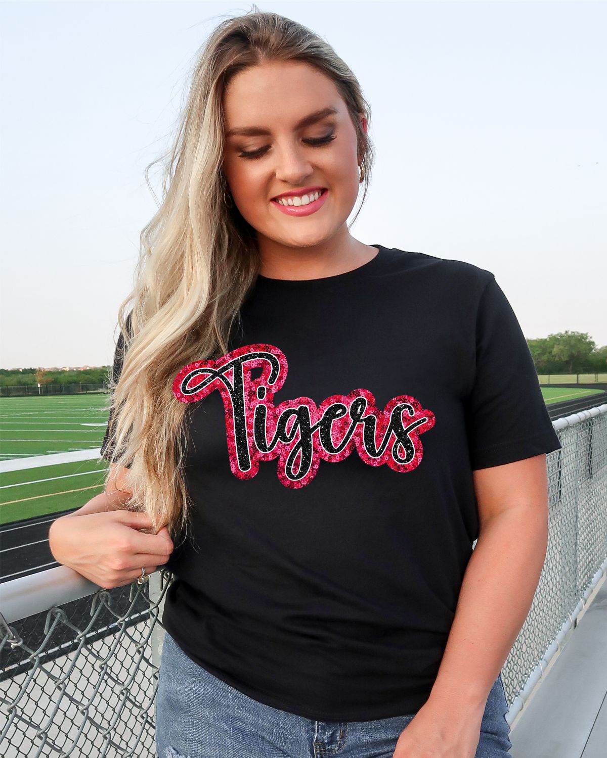 Tigers Sequin Script Word DTF Transfer