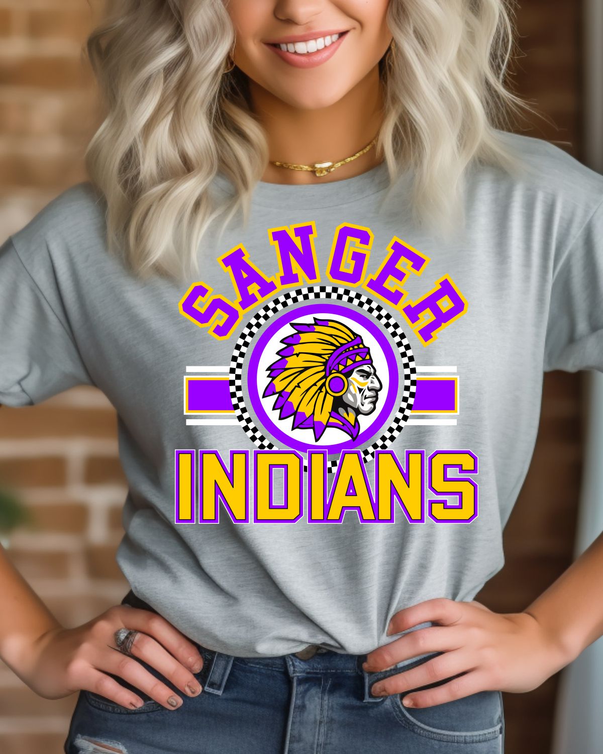 Sanger Indians Checkered Circle Logo DTF Transfer