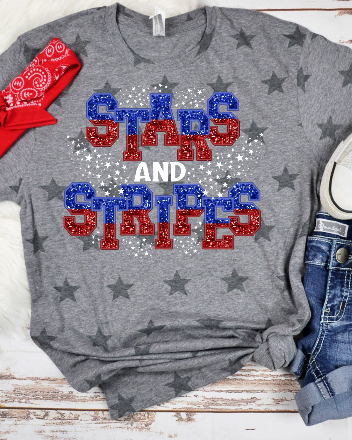 Stars and Stripes Faux Sequin DTF Transfer