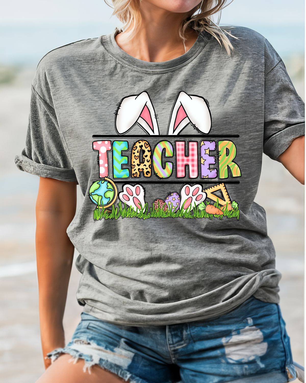 Easter Teacher Bunny Split DTF Transfer