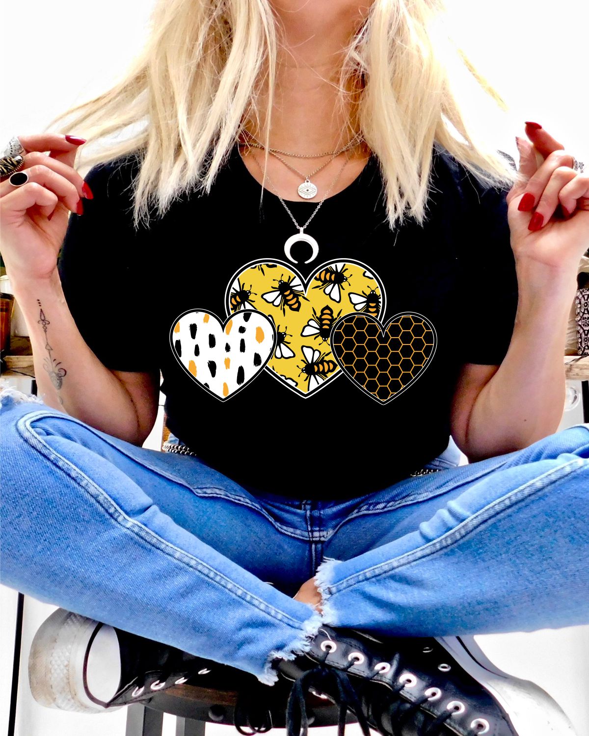 Three Hearts Honey Bee DTF Transfer