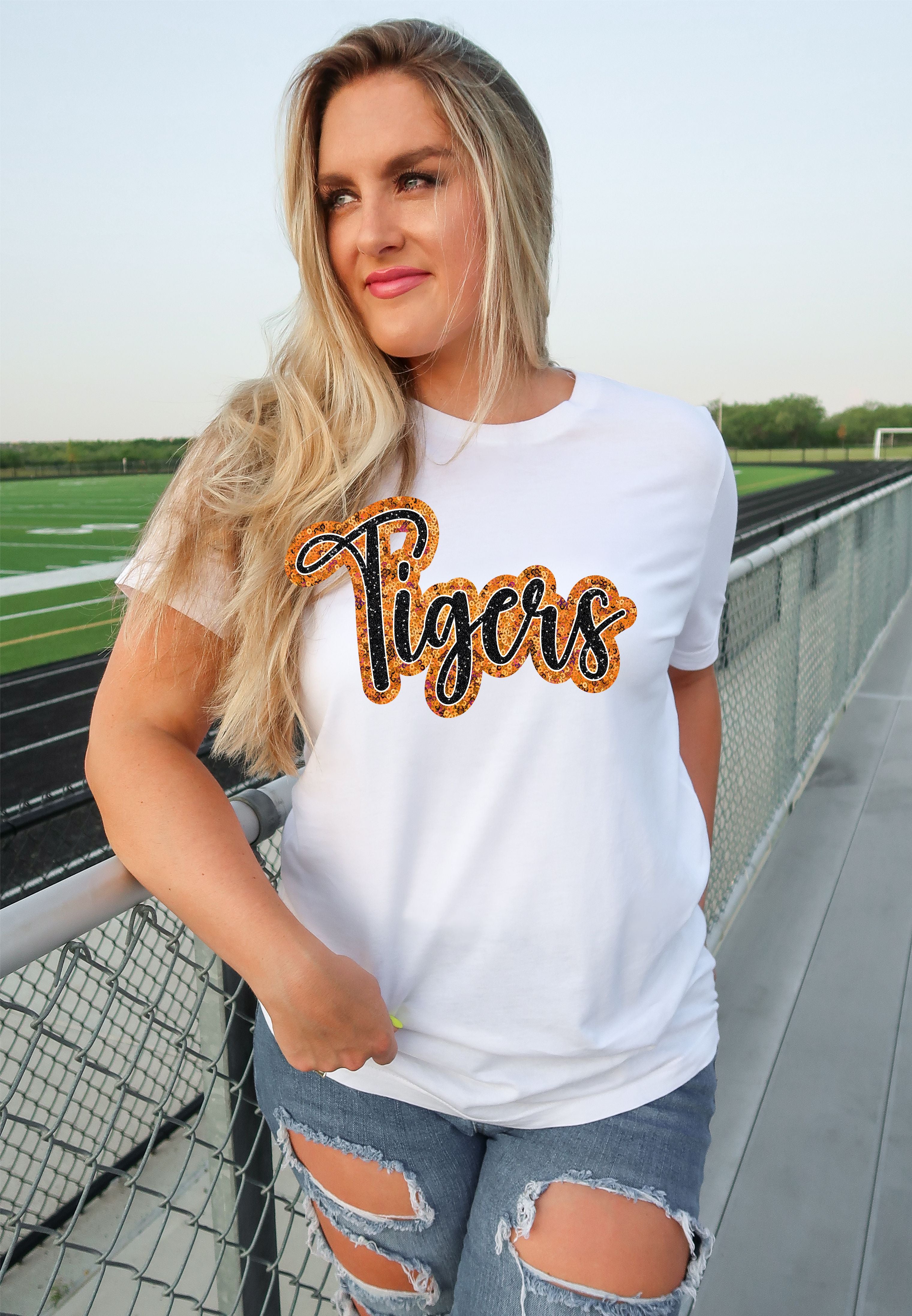 Tigers Sequin Script Word DTF Transfer